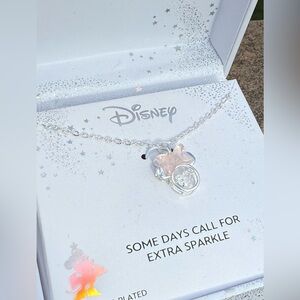 NWT! Disney Silver Floating Diamond Necklace with Pink Accents Minnie Mouse